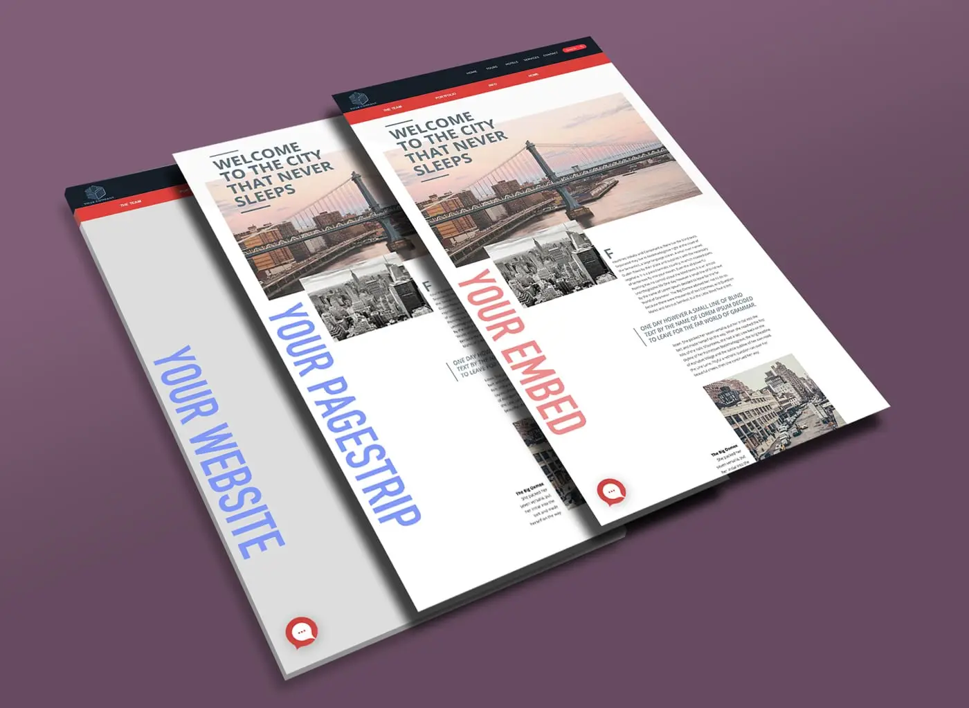 An infographic showing an existing website, a pagestrip story, and how our embed can be placed on the existing website look like a native part of that site to any user.